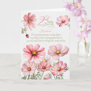 2nd Wedding Anniversary Sentimental Pink Cosmos Card