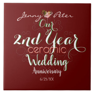 2nd Year Ceramic Wedding Anniversary Tile