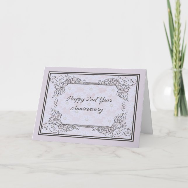 2nd Year Wedding Anniversary in Swirls Card (Front)