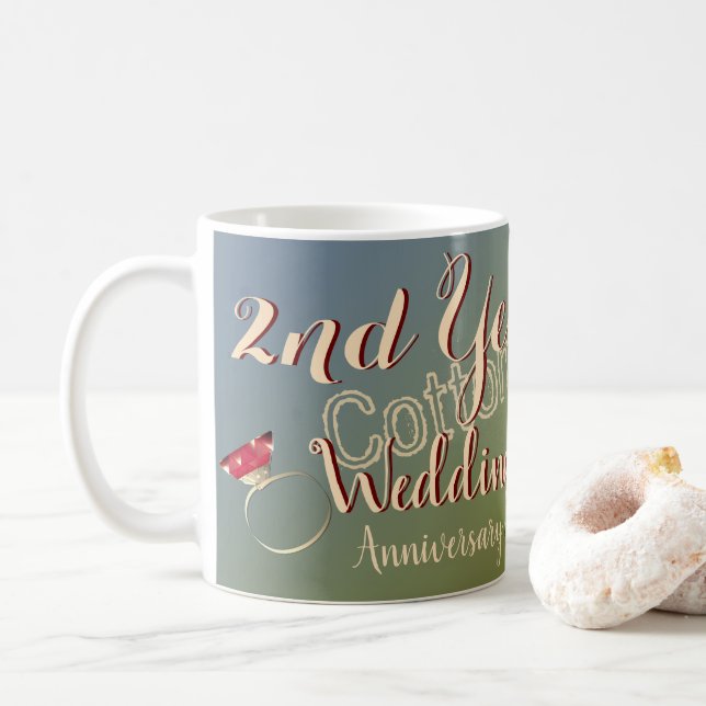 2nd Year Wedding Anniversary Lily of the Valley Coffee Mug (With Donut)