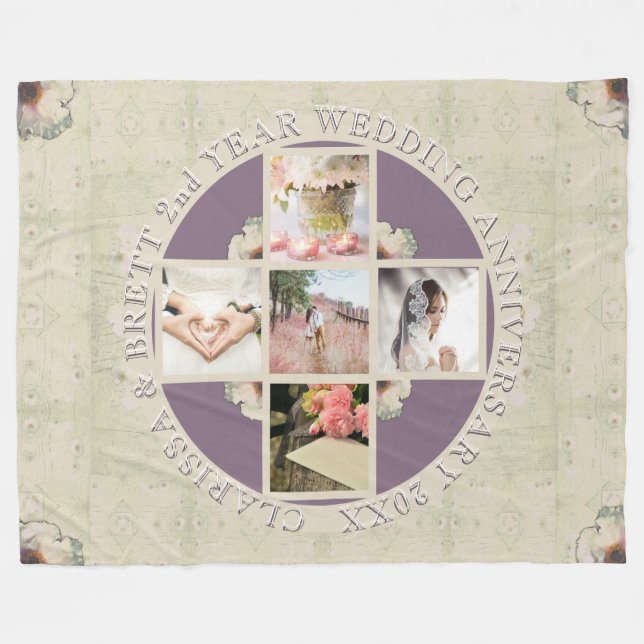 2nd yr.Wedding Anniversary 5 Photos Fleece Blanket (Front (Horizontal))