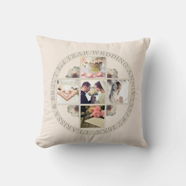 2nd Yr. Wedding Anniversary Cotton 5 Photos Cushion (Front)