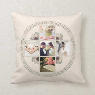 2nd Yr. Wedding Anniversary Cotton 5 Photos Cushion