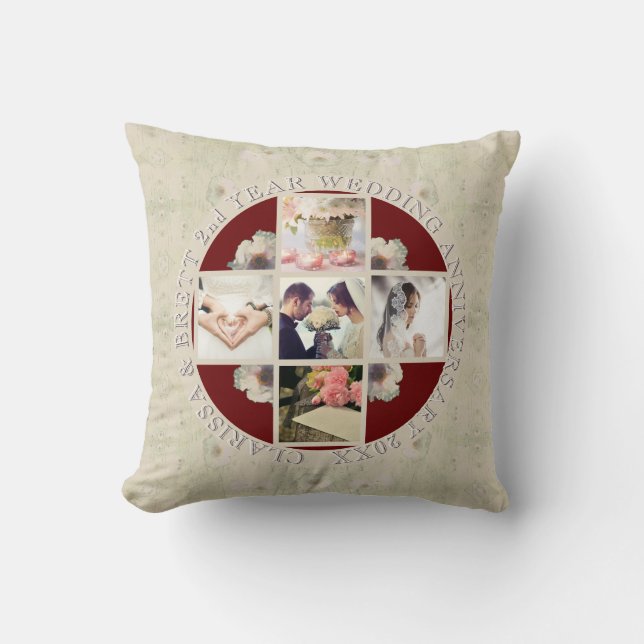 2nd Yr. Wedding Anniversary Cotton 5 Photos Cushion (Front)