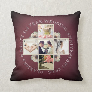 2nd Yr. Wedding Anniversary Cotton 5 Photos Garnet Cushion