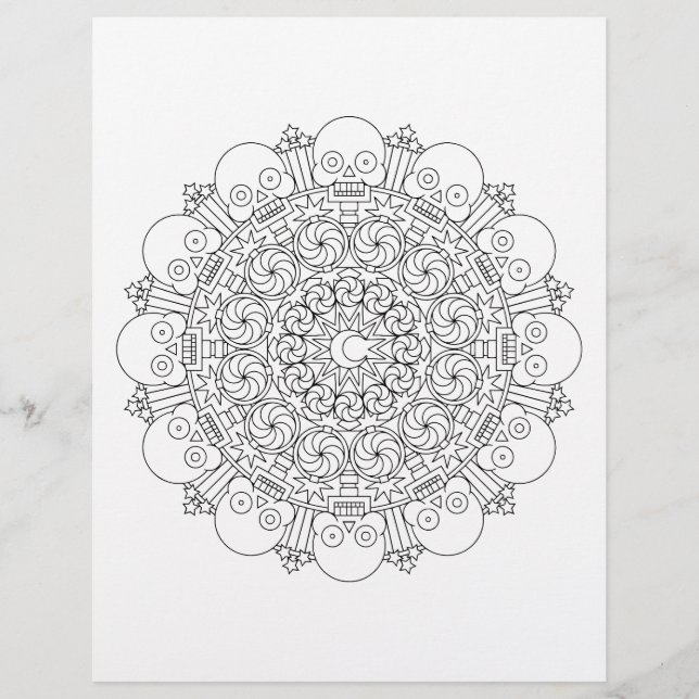 2spooky Halloween Skeleton Mandala Colouring Page (Front)