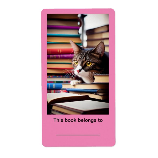 2x3 3/4" Bookplate (ex libris) Cute Cat Stickers  (Front)