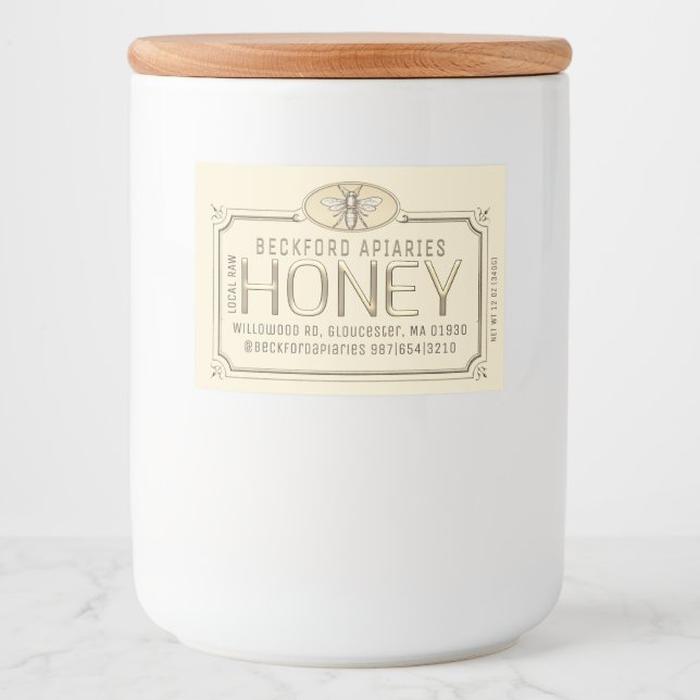 2x3" Metallic Gold 3D Framed Honey Label with Bee  (Front)