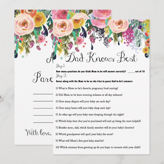 2x Games Flower Garden Baby Shower Game 5x7 Invitation (Front/Back)