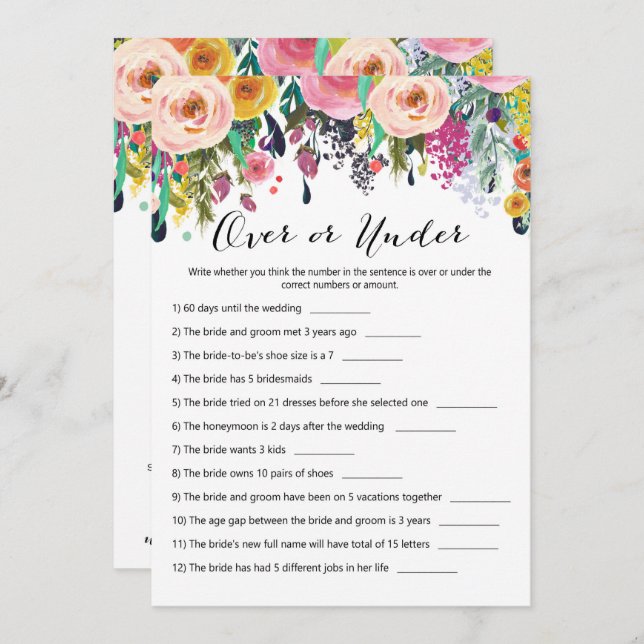 2x Games Garden Bridal Shower Game 5x7 Invitation (Front/Back)