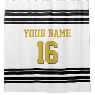 2X Stripes Gold text Shower Curtain
