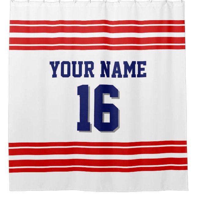 2X Stripes navy text Shower Curtain (Front)