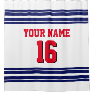 2X Stripes red text Shower Curtain