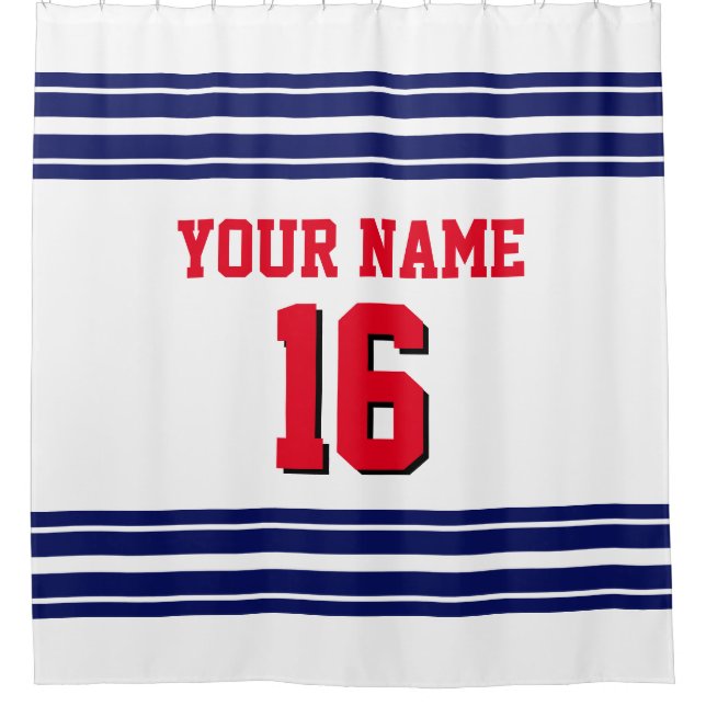 2X Stripes red text Shower Curtain (Front)