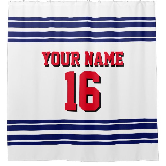 2X Stripes red text Shower Curtain (Front)