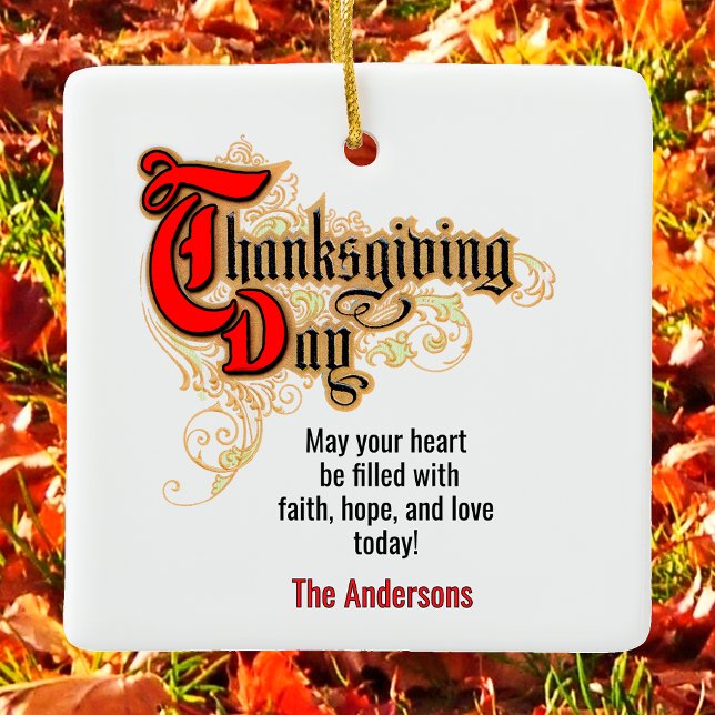 2xRed-Letter Words Thanksgiving Day Ceramic Ornament (Creator Uploaded)