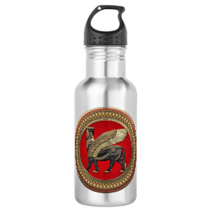 [300] Assyrian Winged Bull: Gold and Black Lamassu 532 Ml Water Bottle