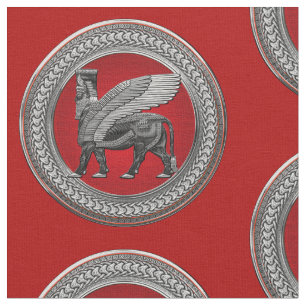 [300] Assyrian Winged Bull: Silver & Black Lamassu Fabric