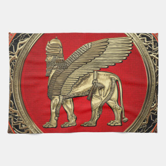 [300] Assyrian Winged Lion - Gold Lamassu Tea Towel