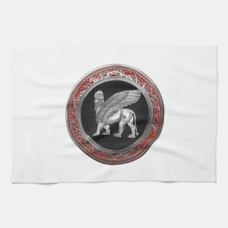 [300] Assyrian Winged Lion - Silver Lamassu Tea Towel