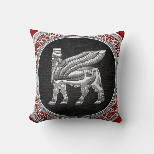[300] Babylonian Winged Bull [Silver] [3D] Cushion (Front)