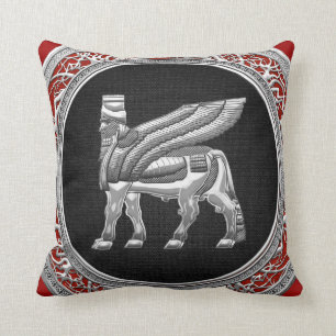 [300] Babylonian Winged Bull [Silver] [3D] Cushion