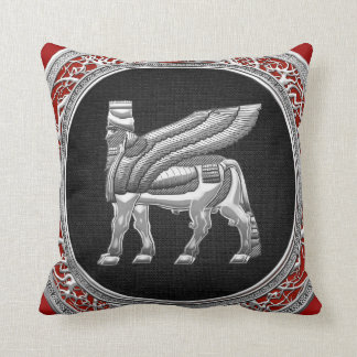 [300] Babylonian Winged Bull [Silver] [3D] Cushion