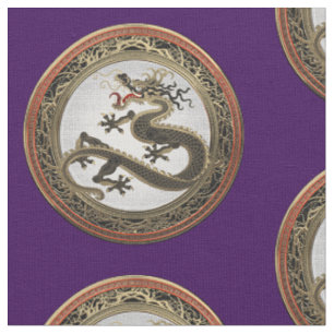 [300] Black and Gold Sacred Eastern Dragon Fabric
