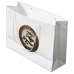[300] Black and Gold Sacred Eastern Dragon Large Gift Bag