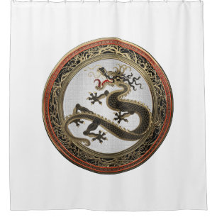 [300] Black and Gold Sacred Eastern Dragon Shower Curtain