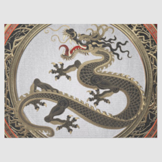 [300] Black and Gold Sacred Eastern Dragon Tissue Paper