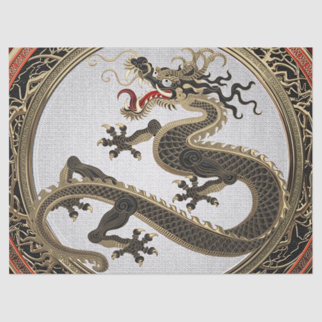 [300] Black and Gold Sacred Eastern Dragon Tissue Paper (Front)