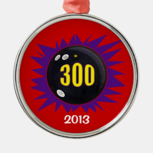 300 Bowling Game, with date, Metal Tree Decoration