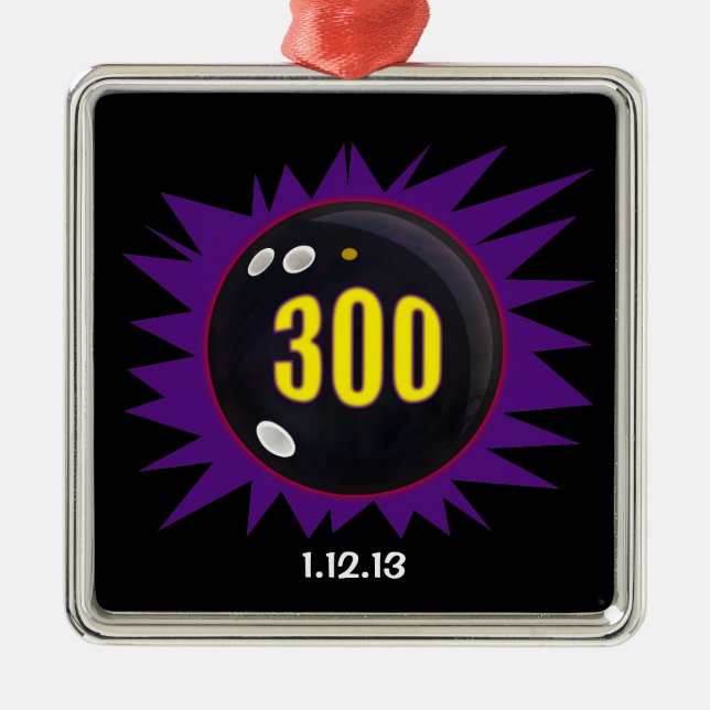 300 Bowling Game, with date, Metal Tree Decoration (Front)