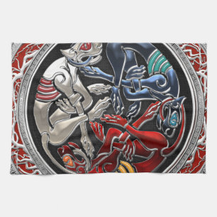[300] Celtic Treasures - Three Dogs on Silver Tea Towel