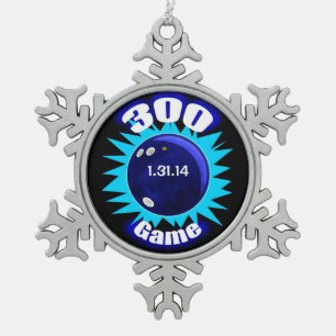 300 Club, Perfect Bowling Game, Snowflake Pewter Christmas Ornament