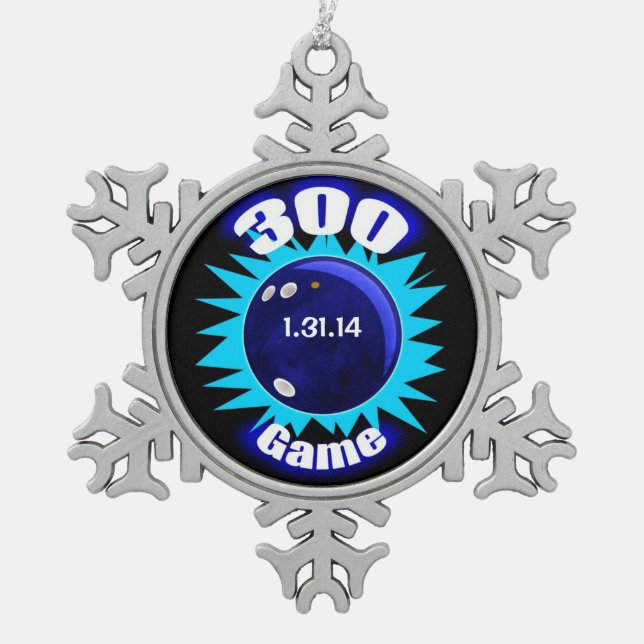 300 Club, Perfect Bowling Game, Snowflake Pewter Christmas Ornament (Front)