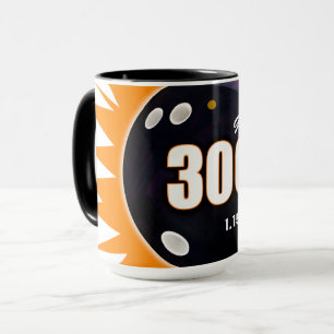 300 Game Orange & Black, with date bowled, Mug