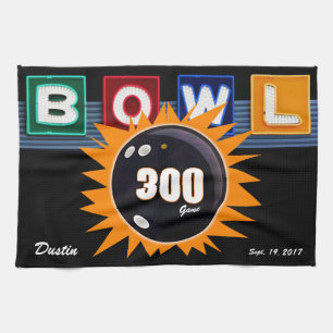 300 Game Orange & Black with Neon BOWL sign Tea Towel