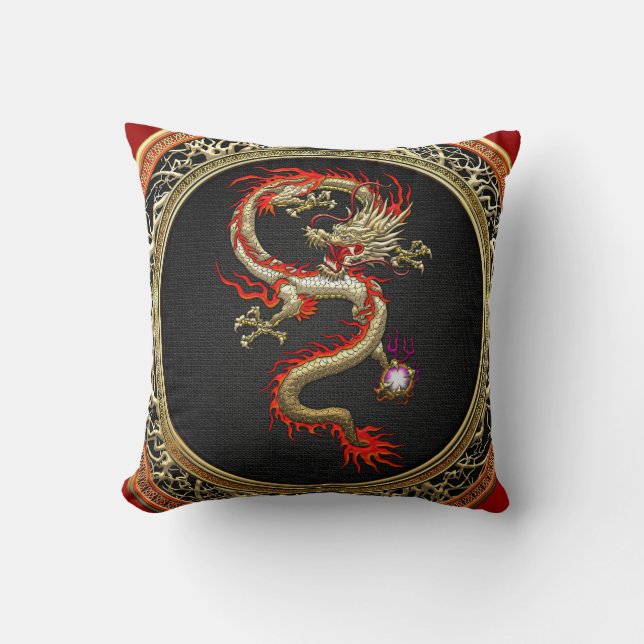 [300] Golden Chinese Dragon Fucanglong Cushion (Front)