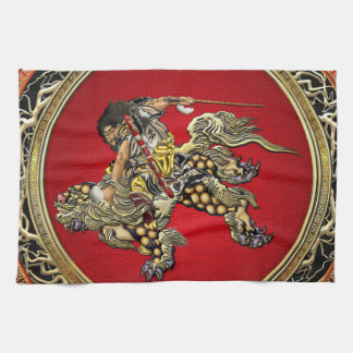 [300] Hokusai - Shoki Riding Shishi Lion Tea Towel