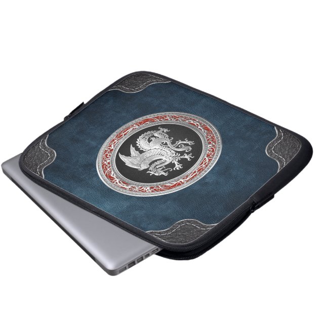 [300] Icelandic Dragon, Landvættir [Silver] Laptop Sleeve (Front Bottom)