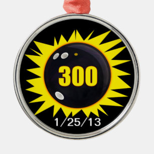 300 Perfect Game in Bowling, with date, Metal Tree Decoration