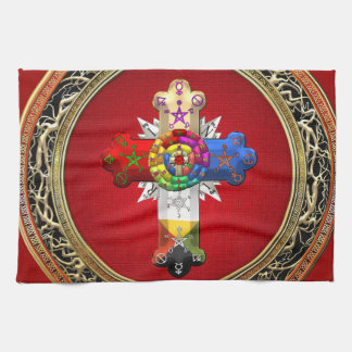 [300] Rosy Cross (Rose Croix) on Red & Gold Tea Towel