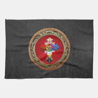 [300] Rosy Cross (Rose Croix) on Red & Gold Tea Towel