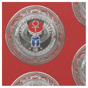 [300] Sacred Silver Egyptian Winged Scarab & Ankh Fabric