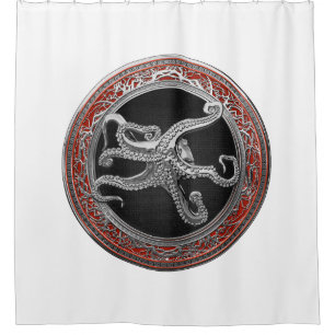 [300] Sacred Silver Octopus in Defensive Posture Shower Curtain