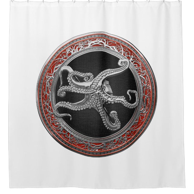 [300] Sacred Silver Octopus in Defensive Posture Shower Curtain (Front)