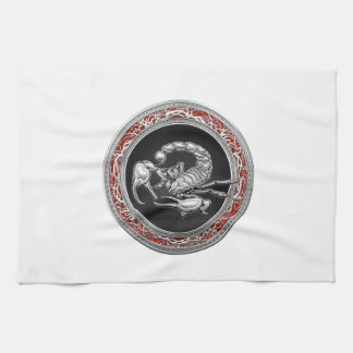 [300] Sacred Silver Scorpion on Black Tea Towel