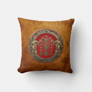 [300] Two Gold Ninurtas with Tree of Life Cushion